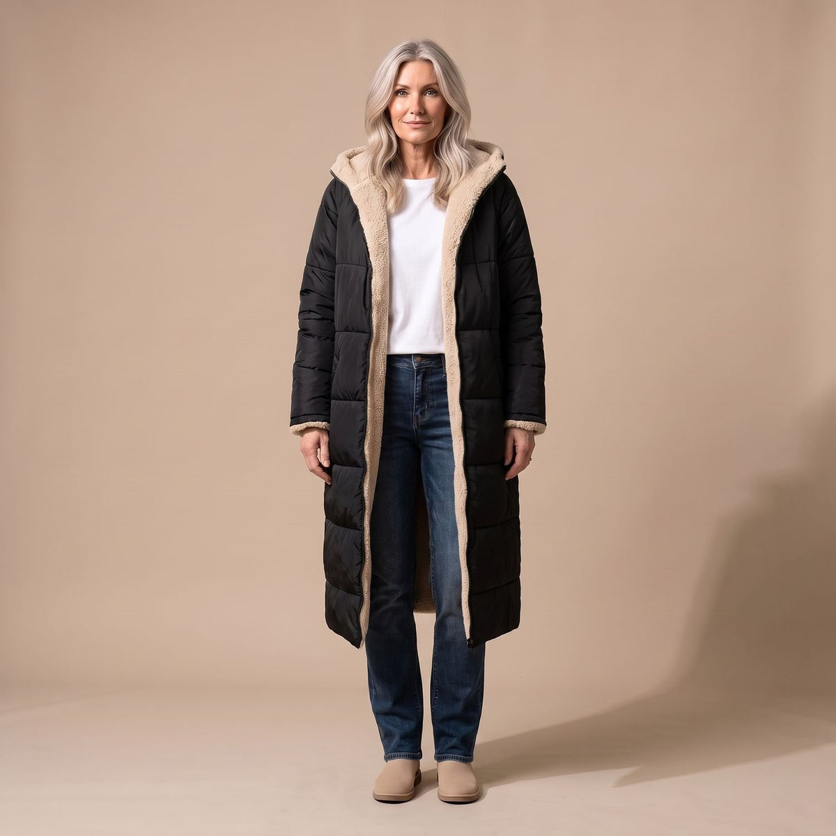 Women's Reversible Long Wool Coat Streamlined Elegant Silhouette