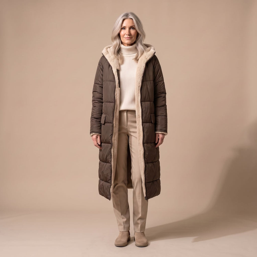 Women's Reversible Long Wool Coat Streamlined Elegant Silhouette