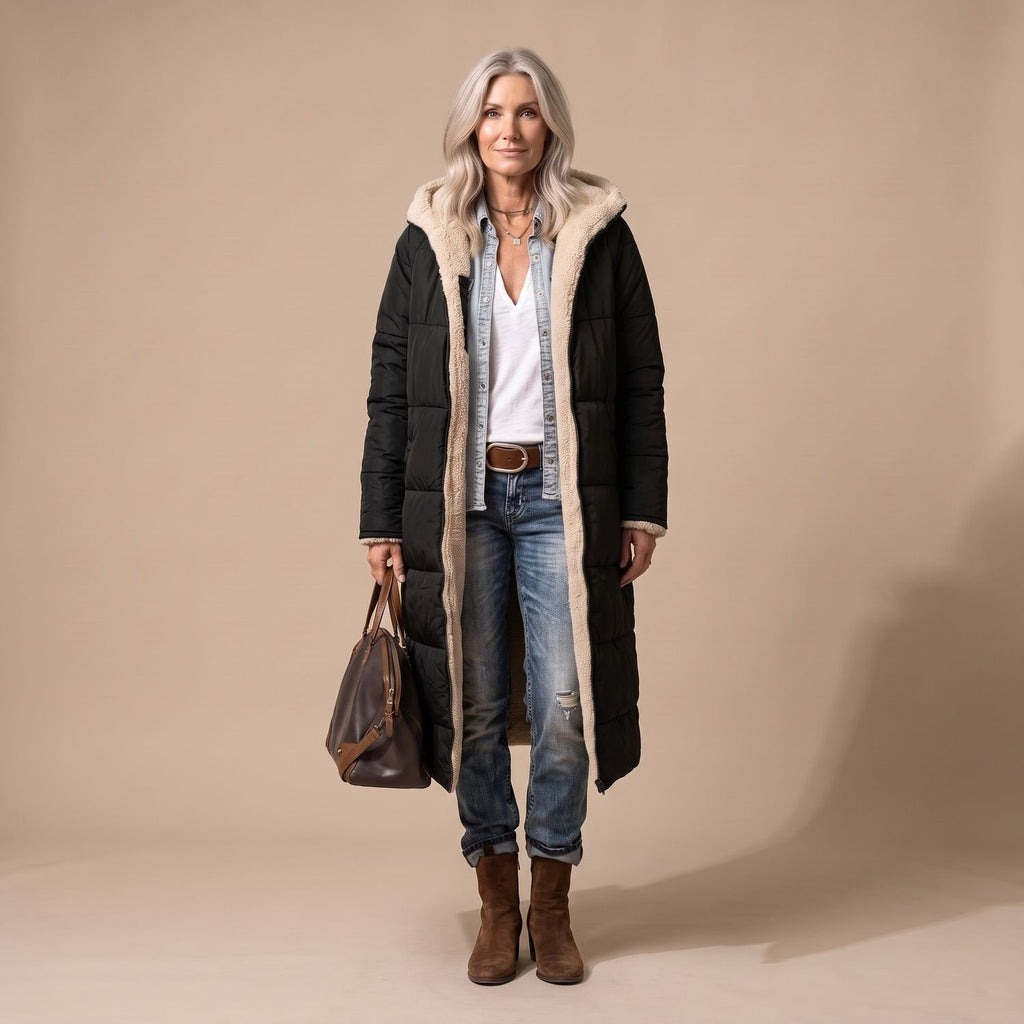 Women's Reversible Long Wool Coat Streamlined Elegant Silhouette