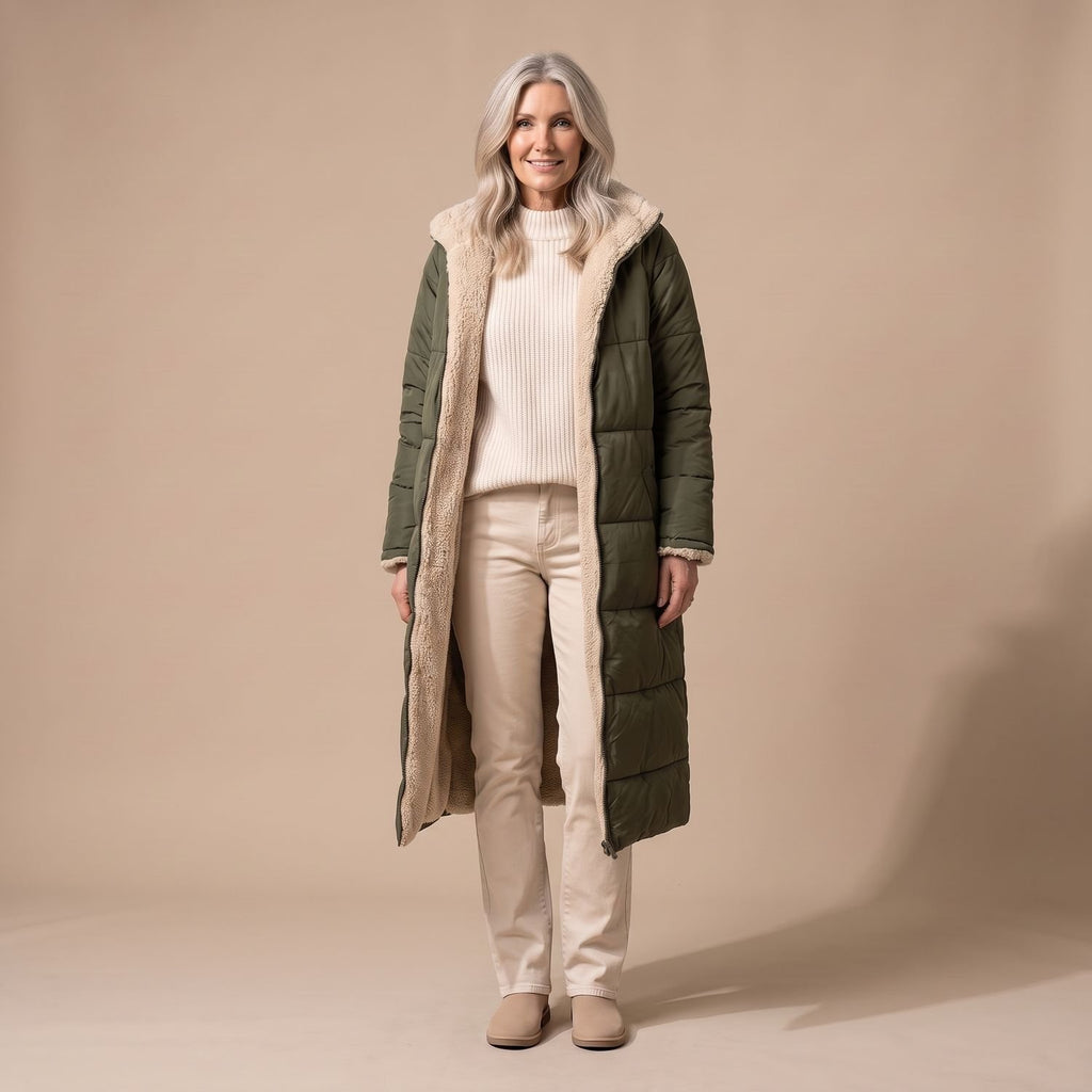 Women's Reversible Long Wool Coat Streamlined Elegant Silhouette