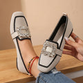 Women's Rhinestone Buckle Knit Slip-On Loafers - Beige