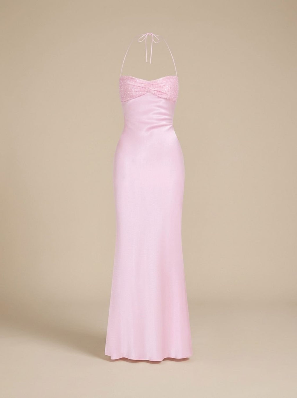 Women's Rhinestone-Embellished Halter-Neck Satin Maxi Dress