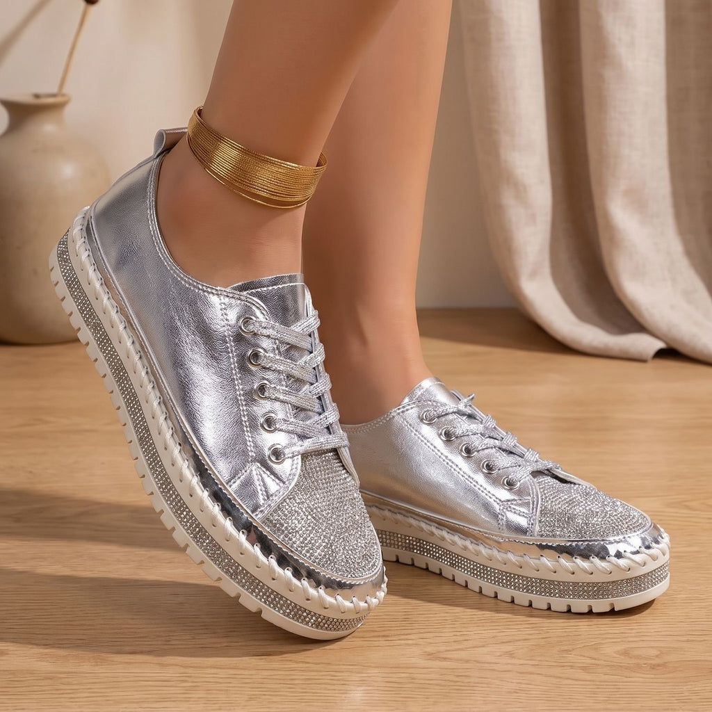 Women's Rhinestone Orthopedic Lace-Up Low-Top Sneakers