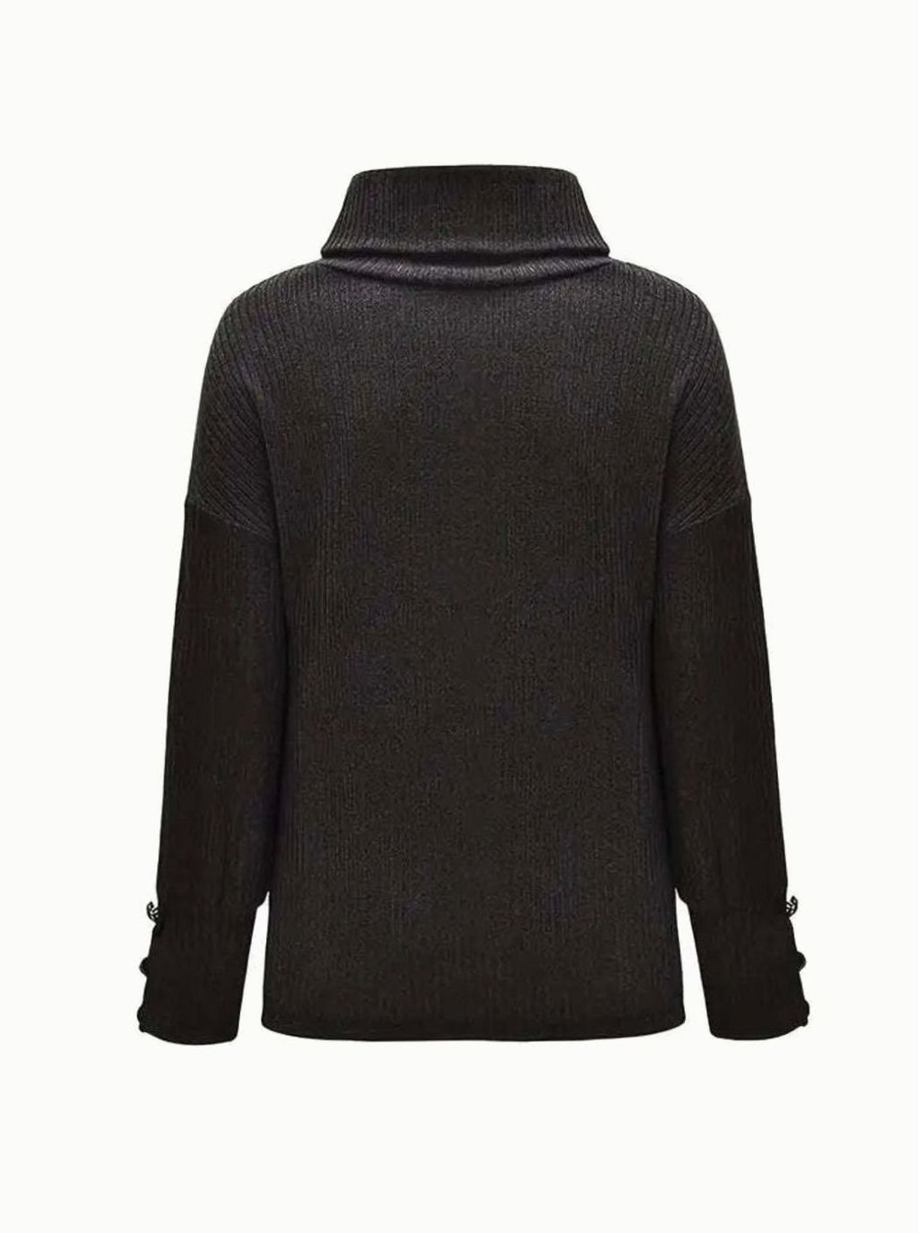 Women's Ribbed Cowl Neck Sweater Button-Cuff Turtleneck Pullover