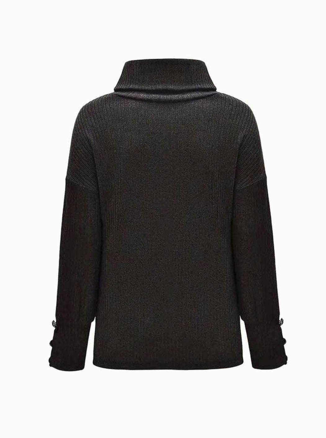 Women's Ribbed Cowl Neck Sweater Button-Cuff Turtleneck Pullover