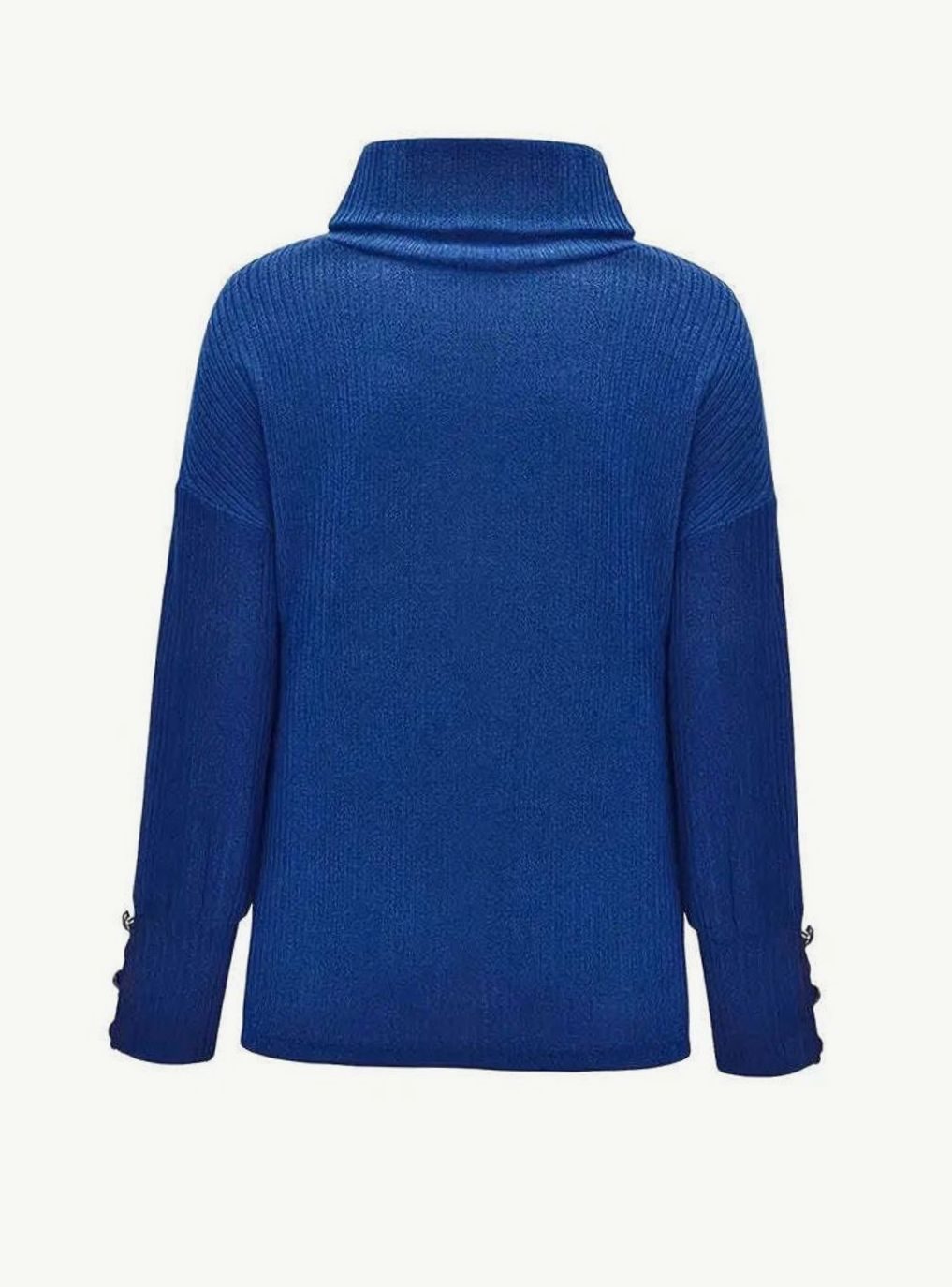 Women's Ribbed Cowl Neck Sweater Button-Cuff Turtleneck Pullover