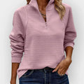 Women's Ribbed Half-Zip Quarter-Zip Pullover Sweater - Pink