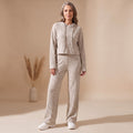 Women's Ribbed Hoodie Sweatpants Two Piece Set Lounge Matching - Beige