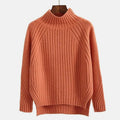 Women's Ribbed Knit Mock-Neck Long Sleeve Sweater - Orange