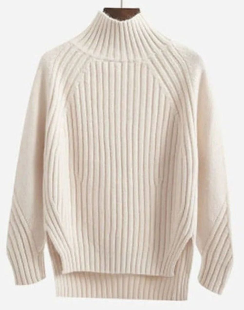 Women's Ribbed Knit Mock-Neck Long Sleeve Sweater - Beige
