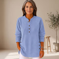 Women's Ribbed Long Sleeve Crew Neck Button Henley Sweater - Blue