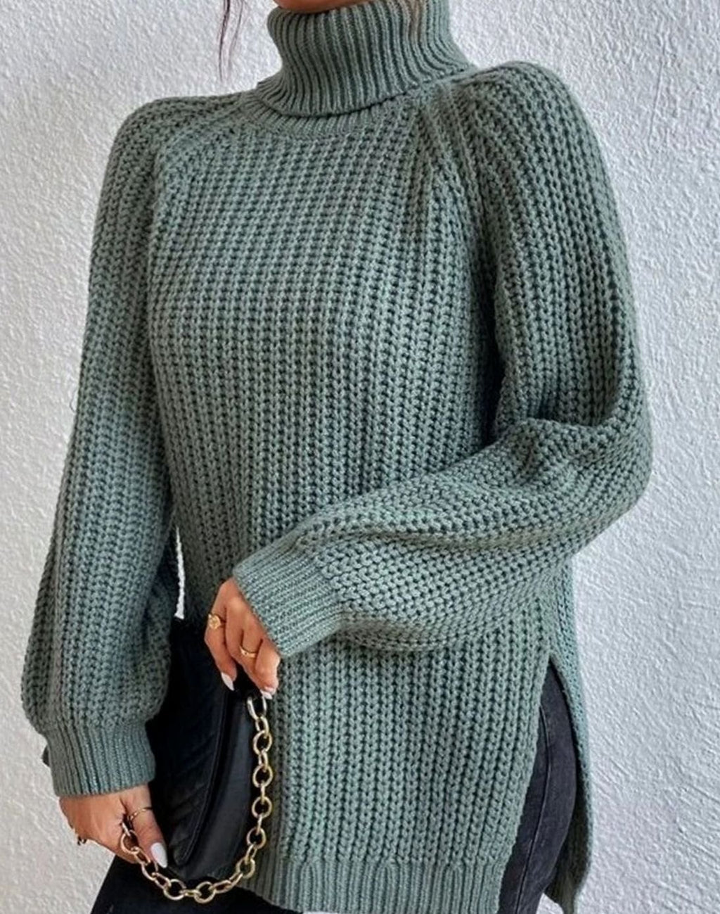 Women's Ribbed Turtleneck Sweater Long-Sleeve Knit Pullover
