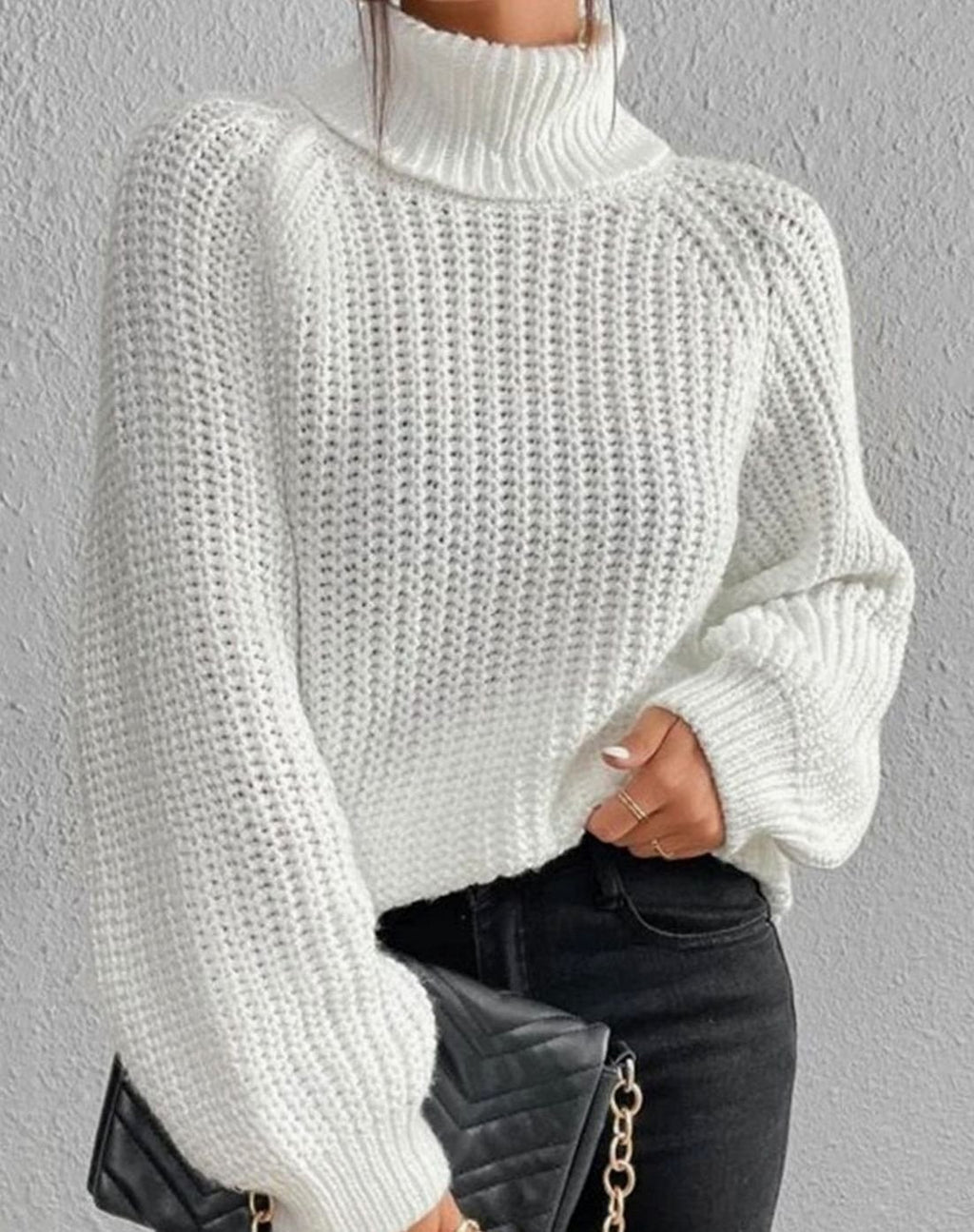 Women's Ribbed Turtleneck Sweater Long-Sleeve Knit Pullover