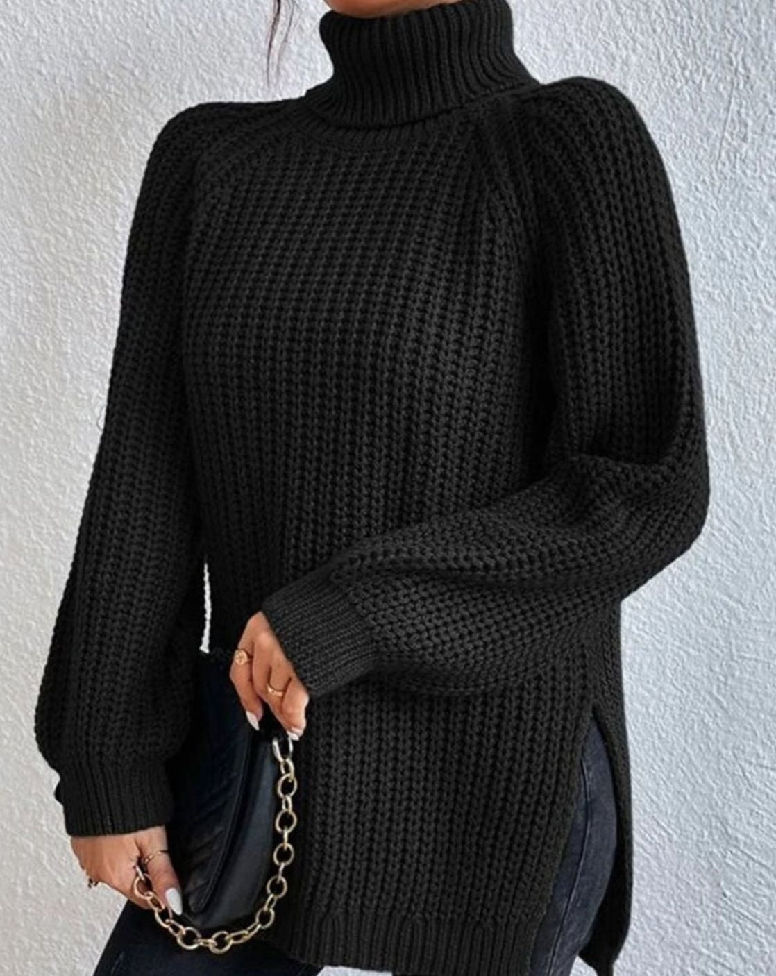 Women's Ribbed Turtleneck Sweater Long-Sleeve Knit Pullover