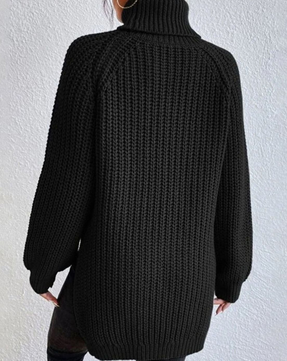 Women's Ribbed Turtleneck Sweater Long-Sleeve Knit Pullover