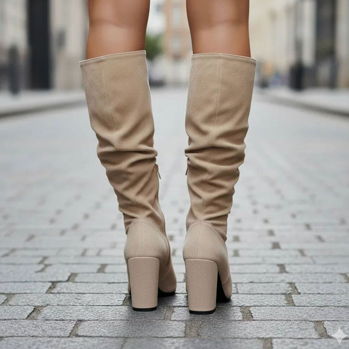 Women's Ruched Faux Suede Block Heel Knee High Boots