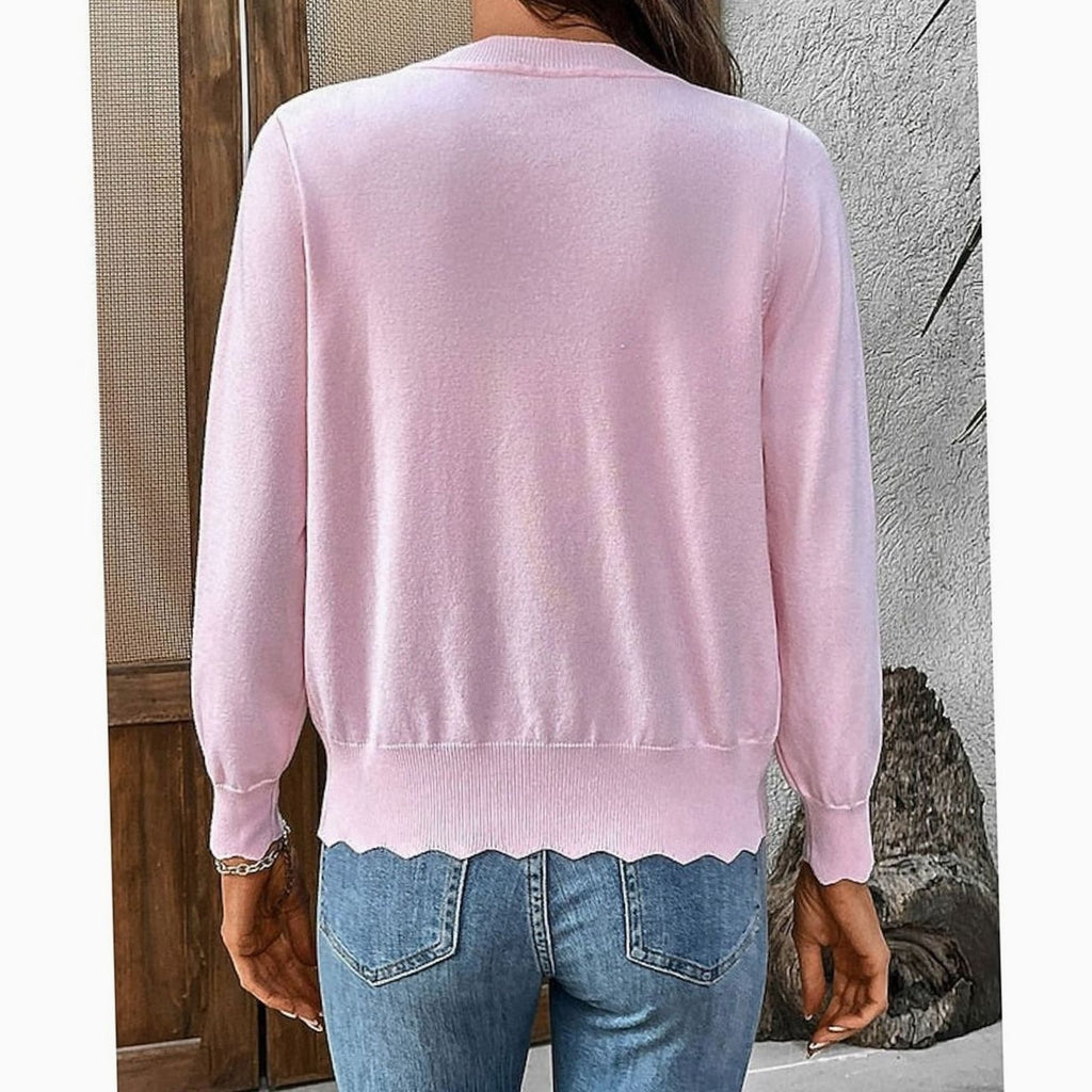 Women's Scalloped-Edge V-Neck Button-Front Knit Cardigan