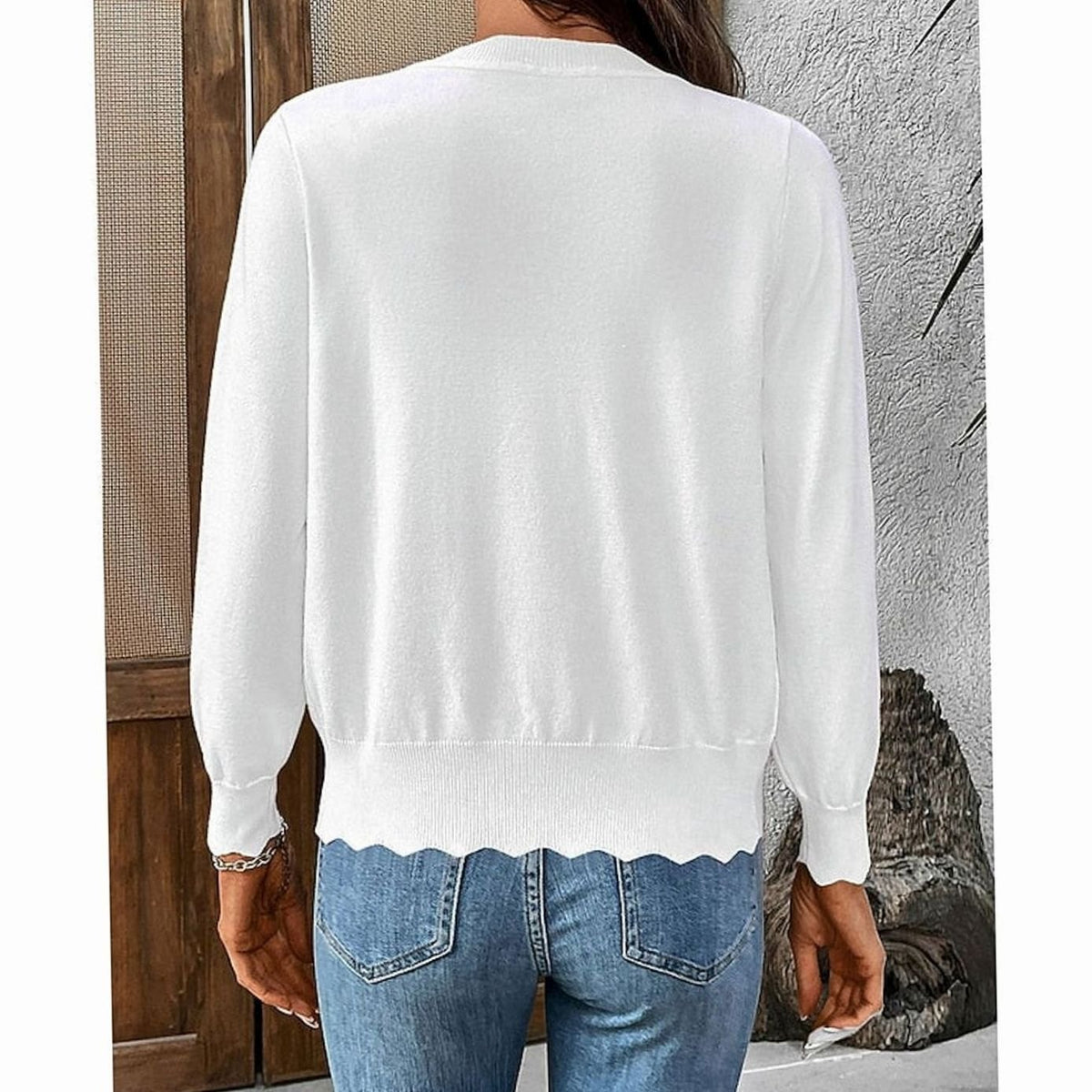 Women's Scalloped-Edge V-Neck Button-Front Knit Cardigan