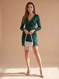 Women's Sequin Fringe Long-Sleeve Christmas Party Dress - Green