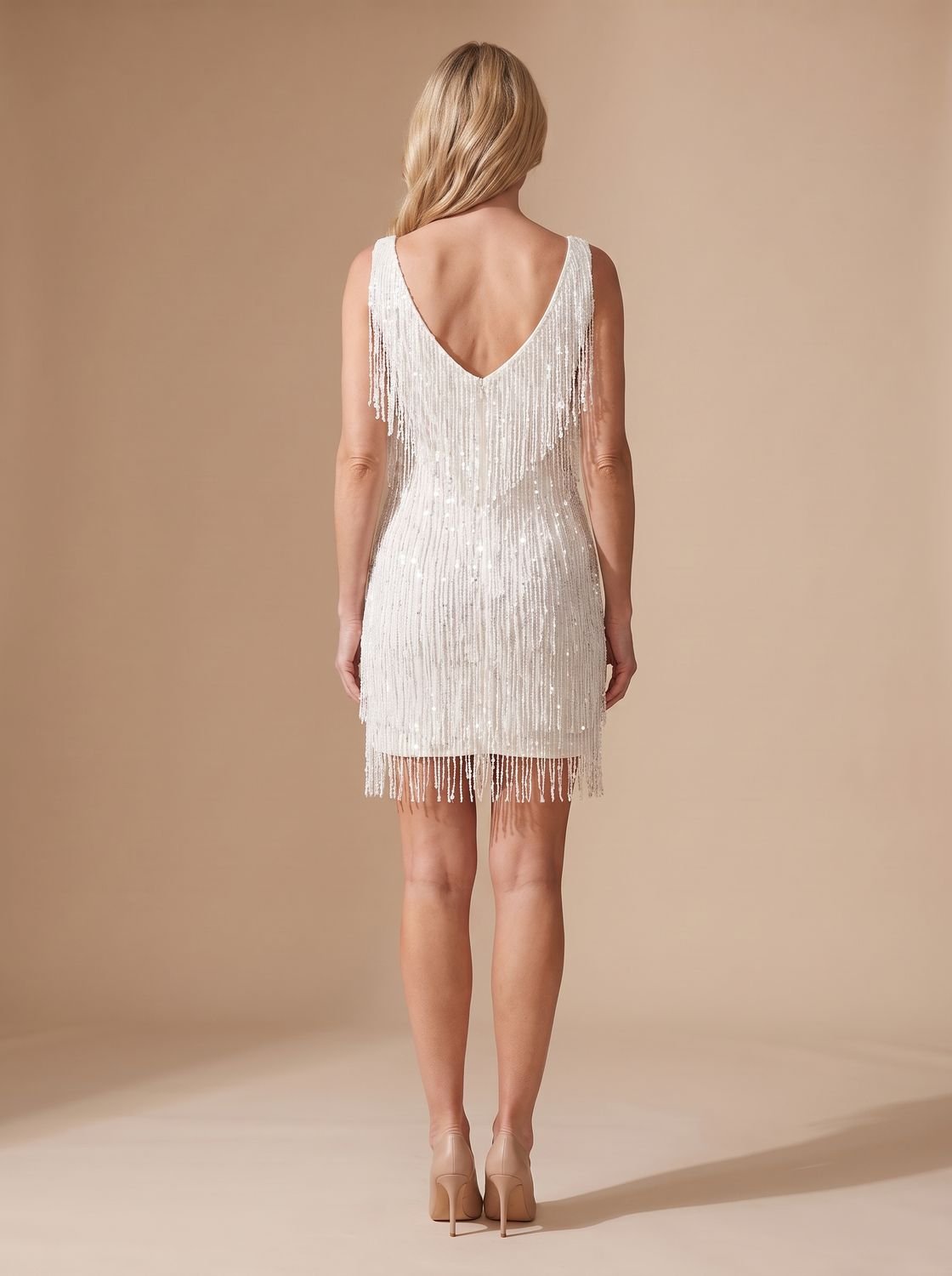 Women's Sequin Fringe V-Neck Sleeveless Christmas Party Mini Dress