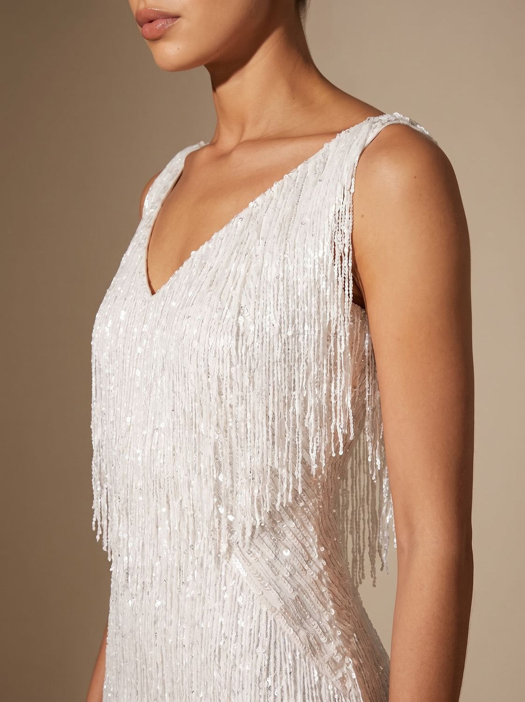 Women's Sequin Fringe V-Neck Sleeveless Christmas Party Mini Dress