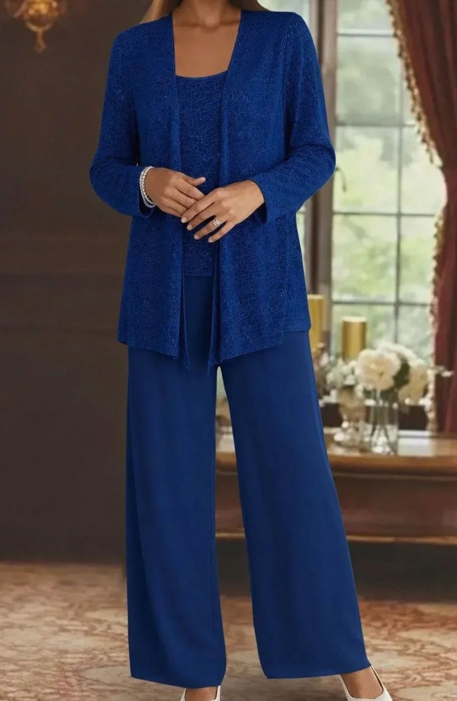 Women's Sequined Three-Piece Wide-Leg Pantsuit Evening Blazer Set