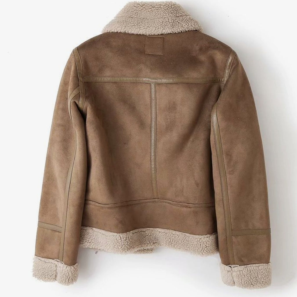 Women's Shearling-Lined Belted Suede Moto Jacket