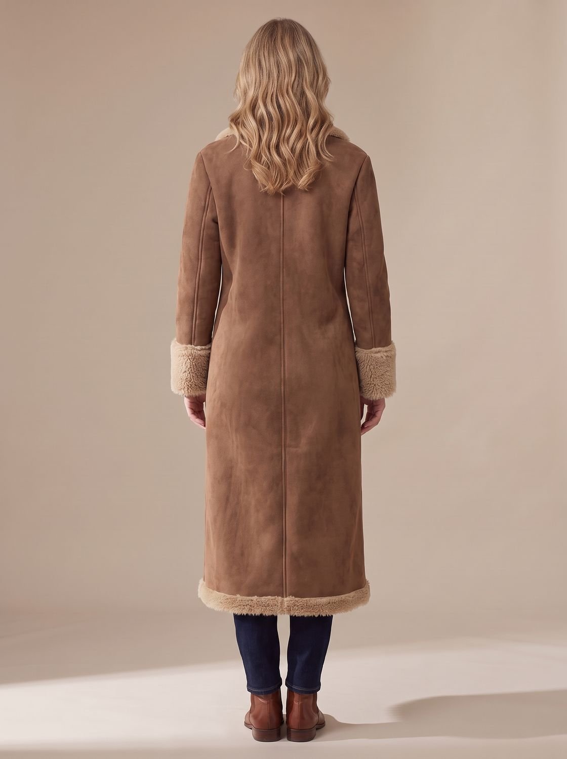 Women's Shearling-Lined Faux Fur Coat Long Button-Front Winter Coat