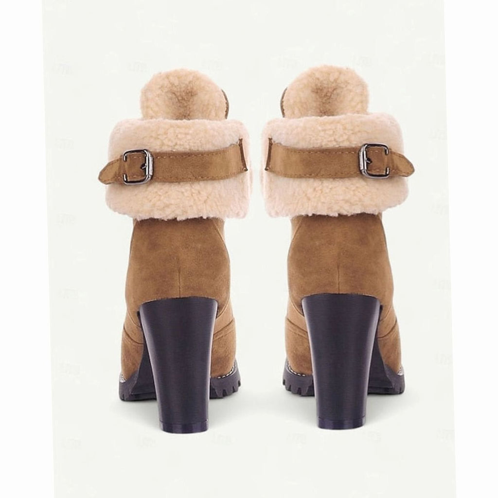 Women's Sherpa-Cuff Lace-Up Heeled Winter Snow Boots