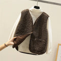 Women's Sherpa Fleece Sleeveless Puffer Vest Button-Front - Brown