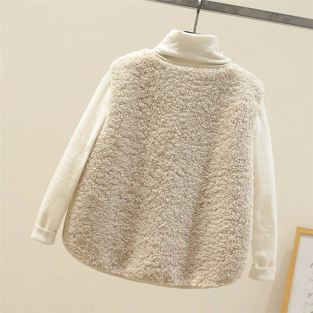 Women's Sherpa Fleece Sleeveless Puffer Vest Button-Front