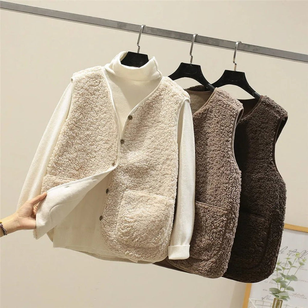 Women's Sherpa Fleece Sleeveless Puffer Vest Button-Front