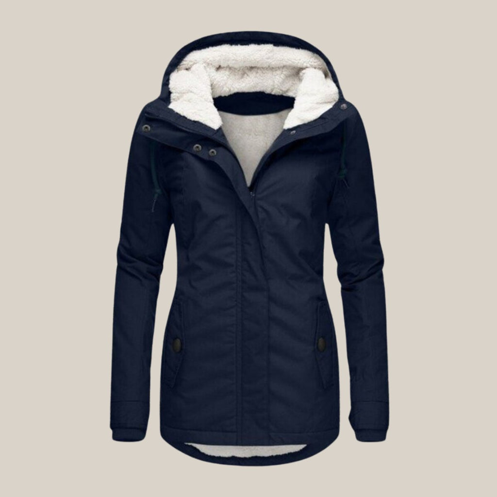 Women's Sherpa-Lined Hooded Quilted Jacket Zip-Up Winter Coat - Blue