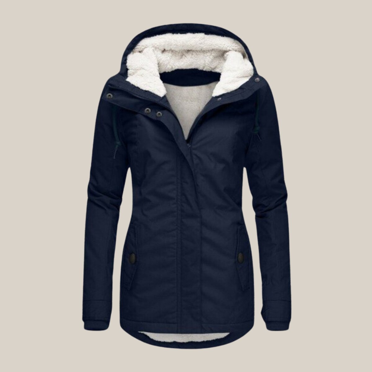 Women's Sherpa-Lined Hooded Quilted Jacket Zip-Up Winter Coat - Blue
