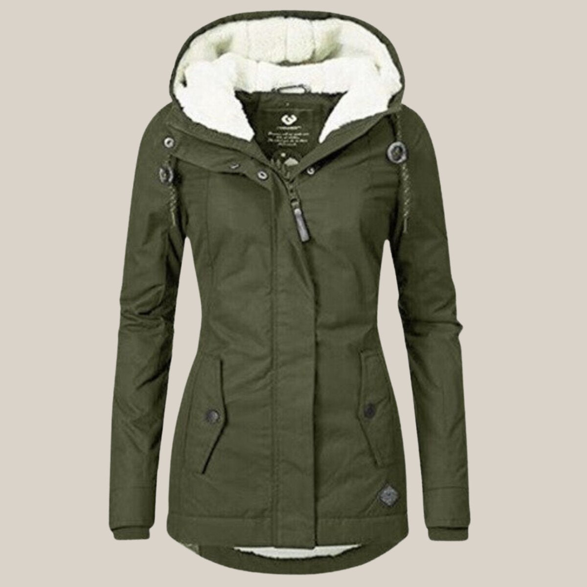 Women's Sherpa-Lined Hooded Quilted Jacket Zip-Up Winter Coat - Green