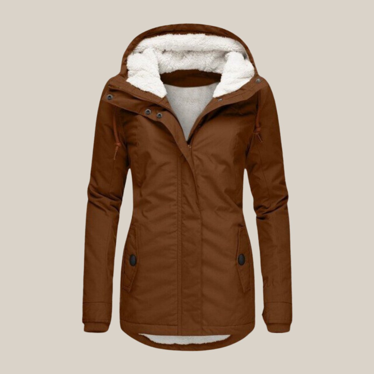 Women's Sherpa-Lined Hooded Quilted Jacket Zip-Up Winter Coat