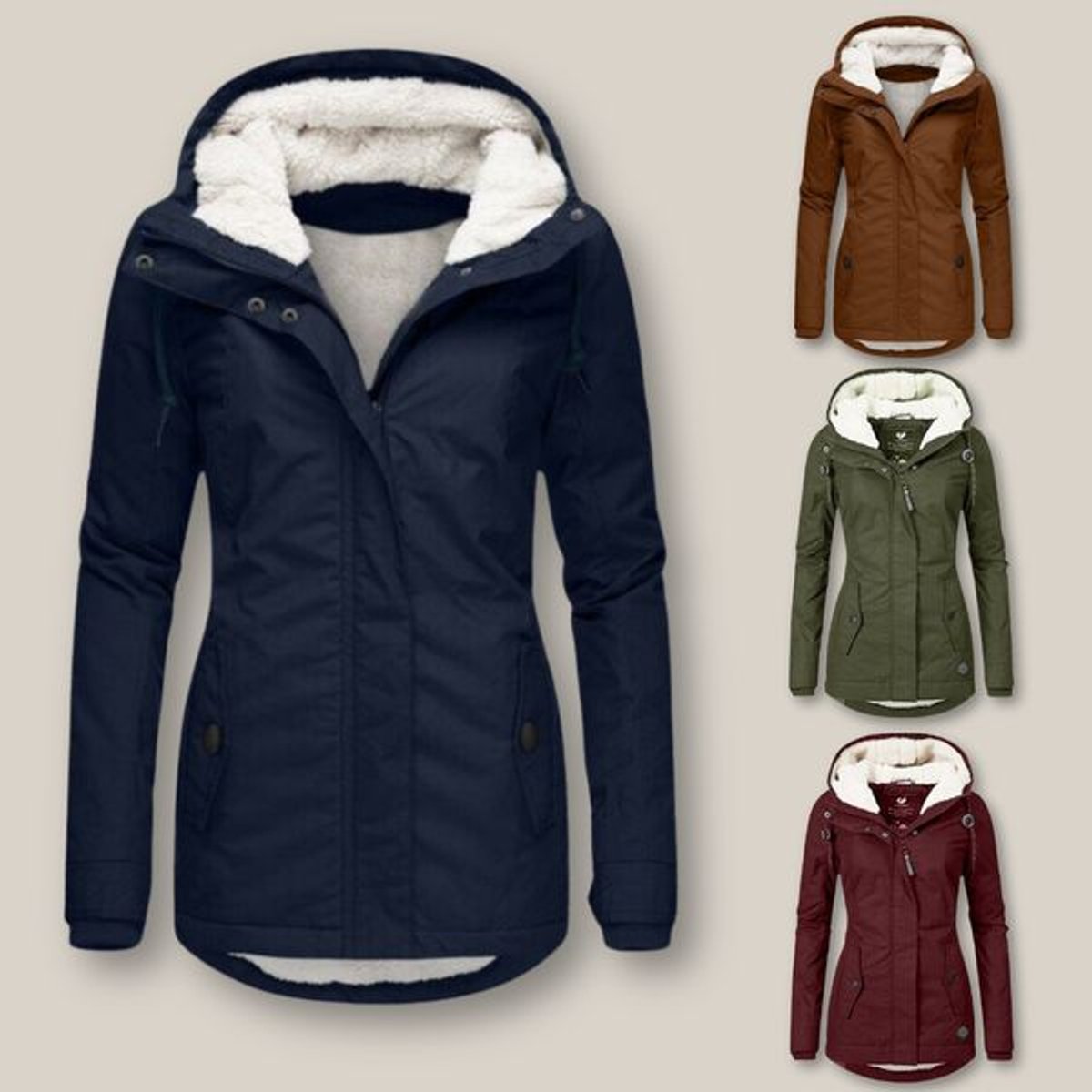 Women's Sherpa-Lined Hooded Quilted Jacket Zip-Up Winter Coat