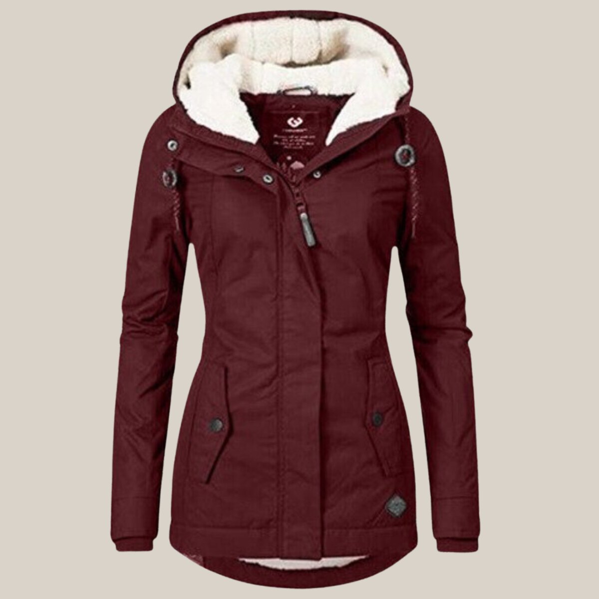 Women's Sherpa-Lined Hooded Quilted Jacket Zip-Up Winter Coat - Red