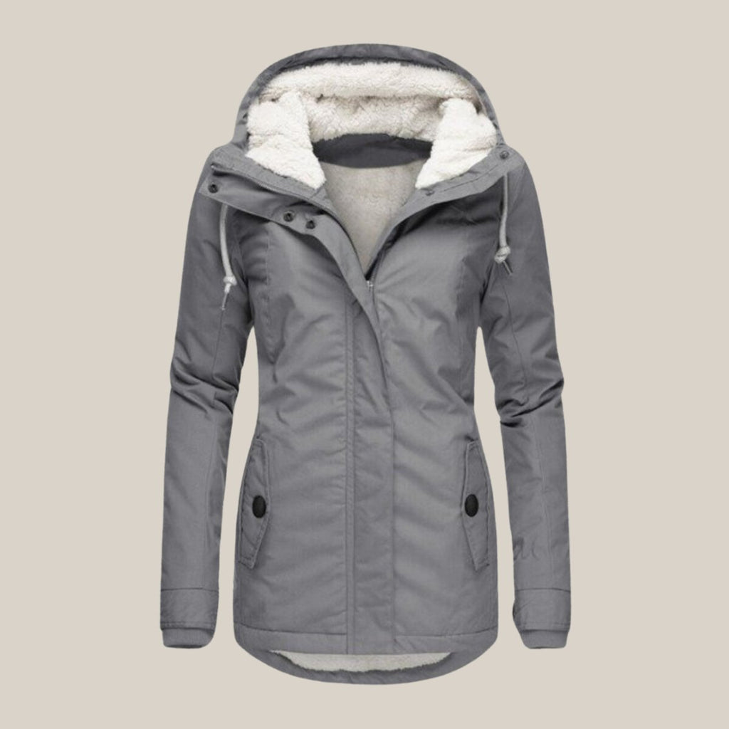 Women's Sherpa-Lined Hooded Quilted Jacket Zip-Up Winter Coat