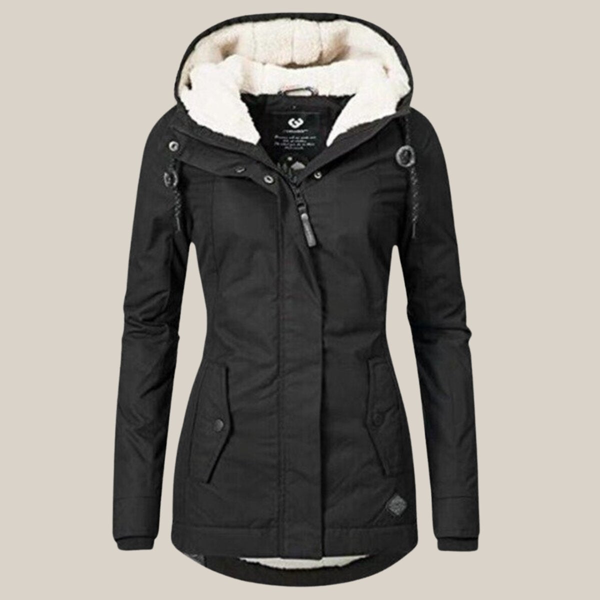 Women's Sherpa-Lined Hooded Quilted Jacket Zip-Up Winter Coat - Black