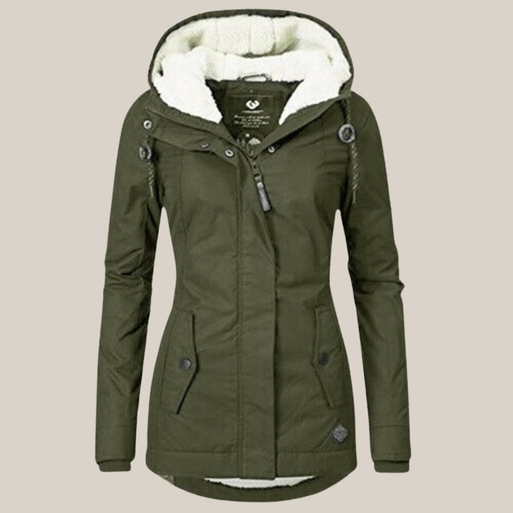 Women's Sherpa-Lined Hooded Quilted Jacket Zip-Up Winter Coat