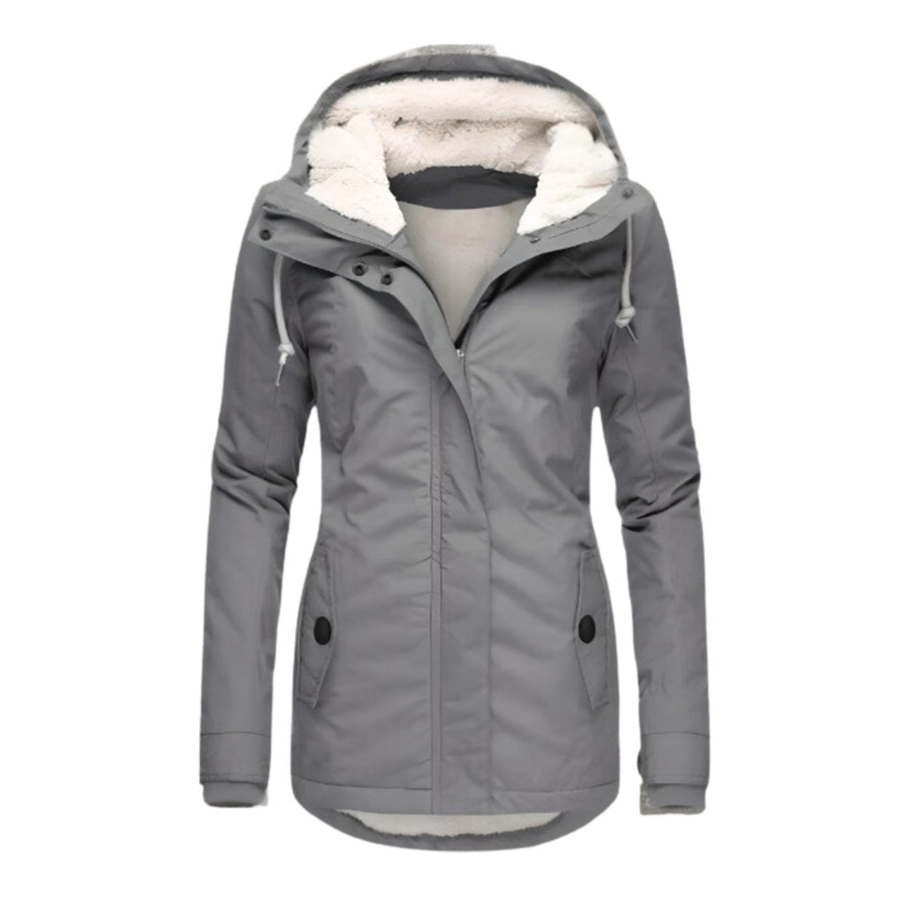 Women's Sherpa-Lined Hooded Waterproof Parka Coat - Gray