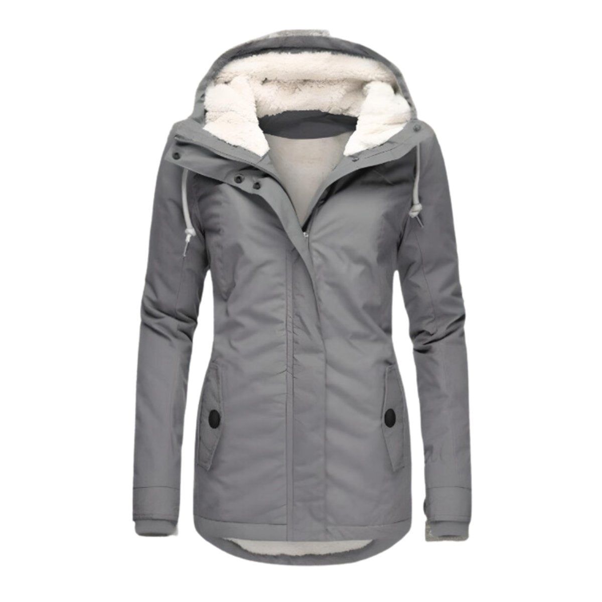 Women's Sherpa-Lined Hooded Waterproof Parka Coat - Gray