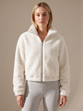 Women's Sherpa Zip-Up Faux Fur Coat Stand-Collar Jacket - White