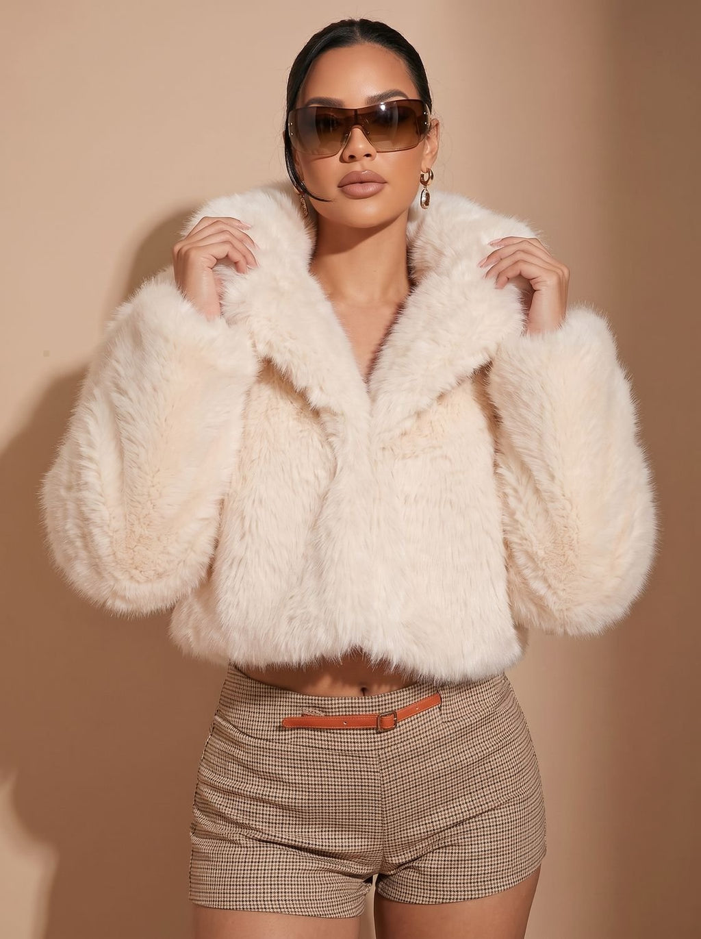 Women's Short Faux Fur Coat Cropped Open-Front Fluffy Jacket
