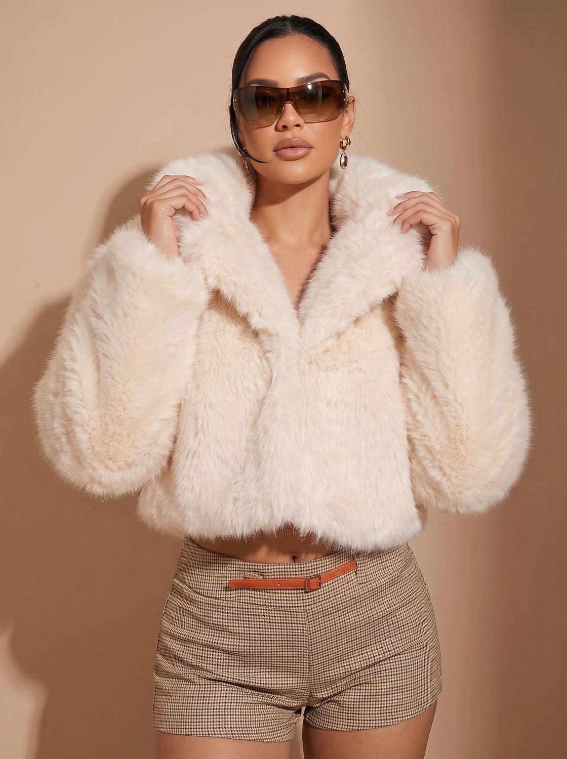 Women's Short Faux Fur Coat Cropped Open-Front Fluffy Jacket