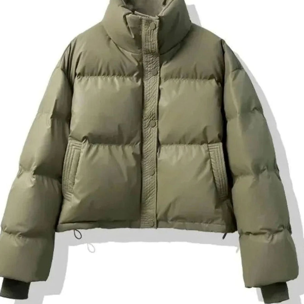 Women's Short Quilted Jacket PU Puffer Winter Coat
