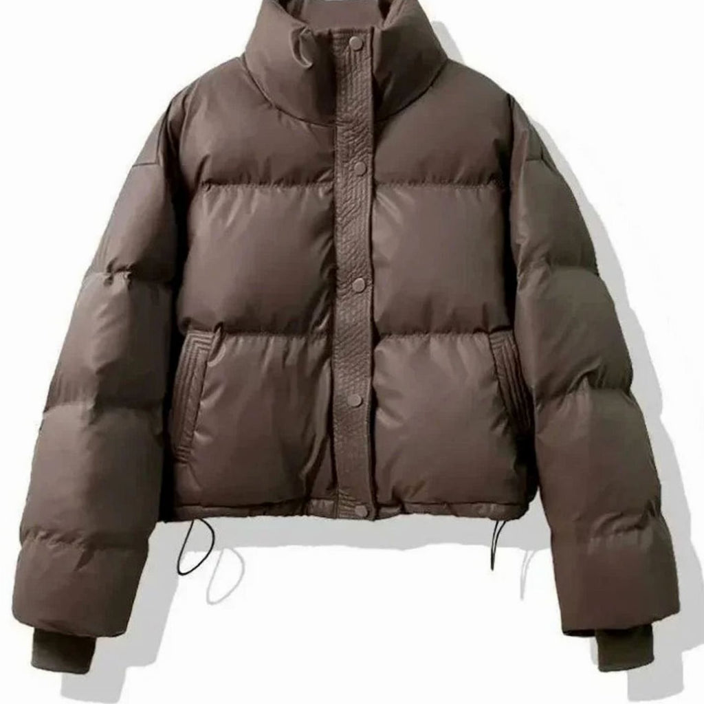 Women's Short Quilted Jacket PU Puffer Winter Coat
