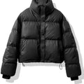 Women's Short Quilted Jacket PU Puffer Winter Coat - Black