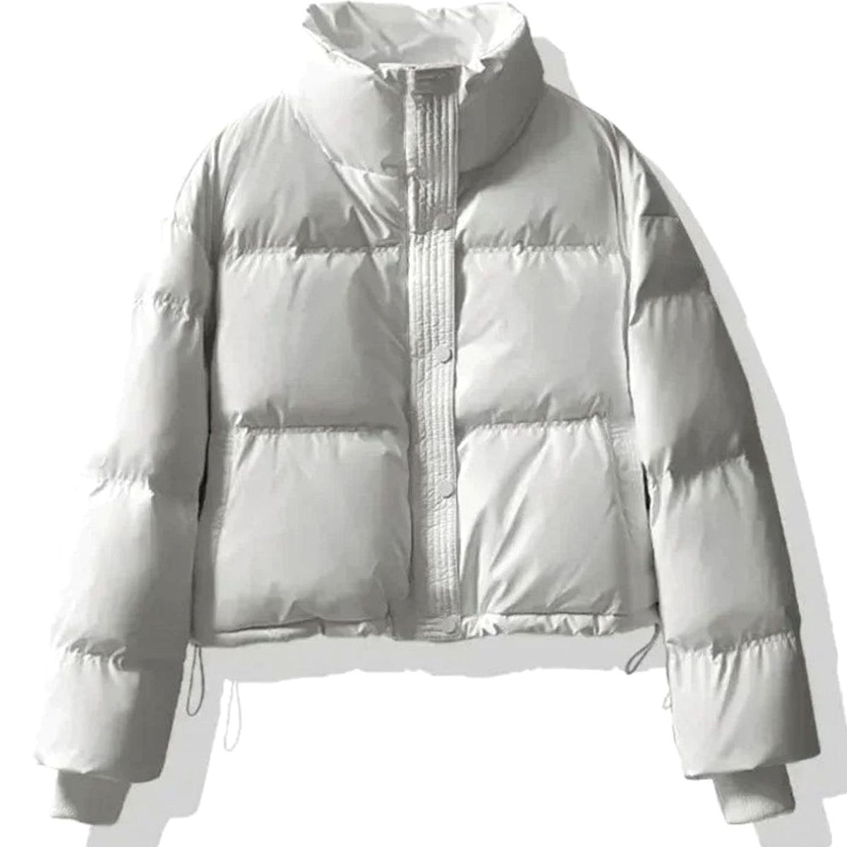 Women's Short Quilted Jacket PU Puffer Winter Coat - White